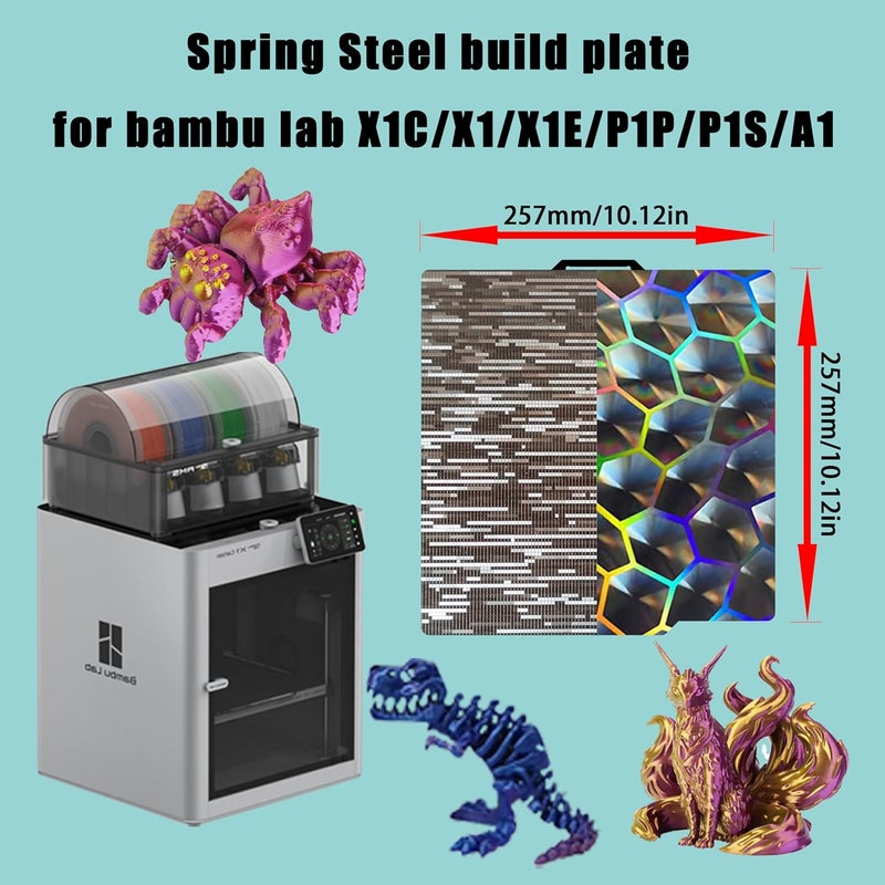 Tiny Trees Build Plate for Bambu Lab P1S P2S A1 X1 X1C X1E P1P : Smooth PEI H1H Carbon PET PEO PEY Sheet Bed Plate P1S Build Plate for 3D Printing Hobbyist, 257 X 257mm (PEY-Stripe +PEY-Tortoise Shell) - Image 3